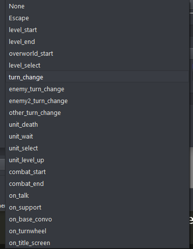 Screenshot of event editor trigger list